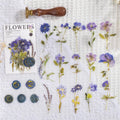 Creative dried flowers journal decoration sticker set with 8 art styles on 40 PET sheets, each measuring 70mm.