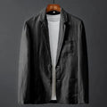 Men's slim fit linen-style coat in a solid colour with nine-point sleeves