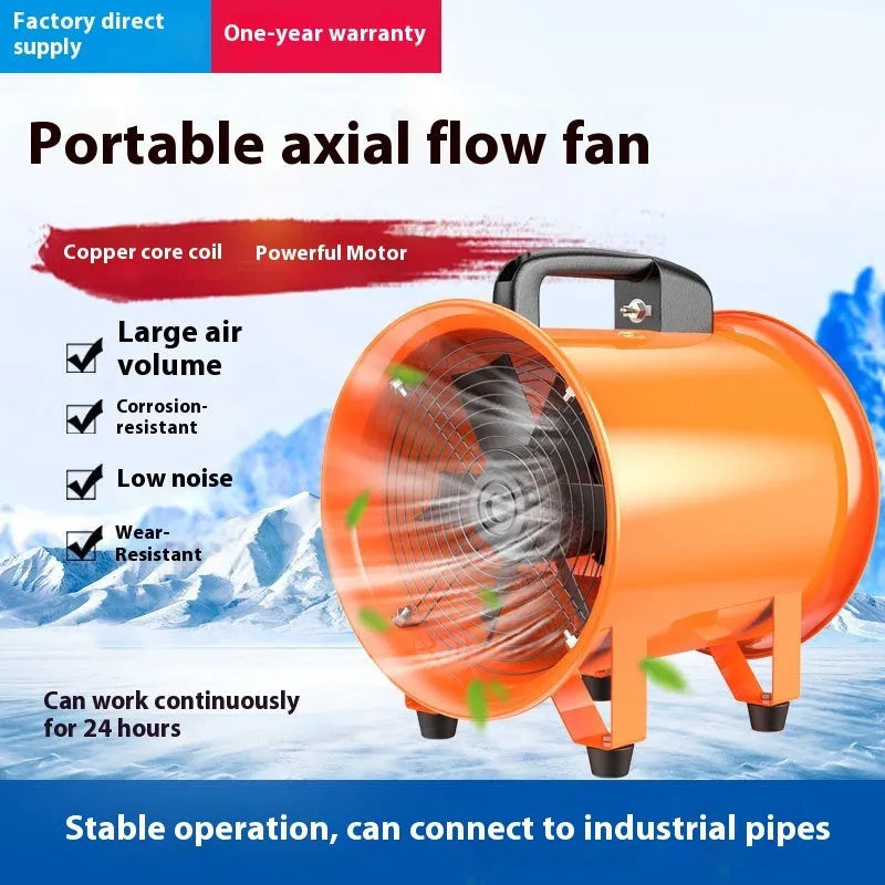8-inch titanium steel axial flow industrial fan with 5-metre duct for workshop ventilation