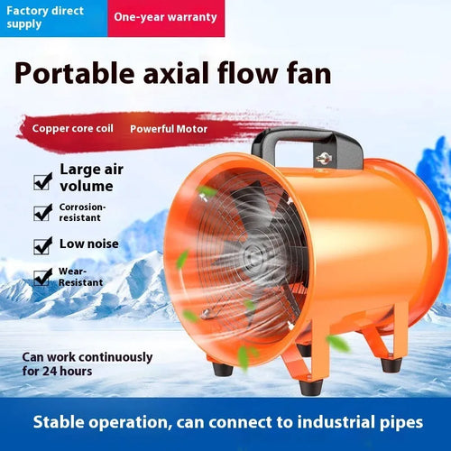 8-inch titanium steel axial flow industrial fan with 5-metre duct for workshop ventilation