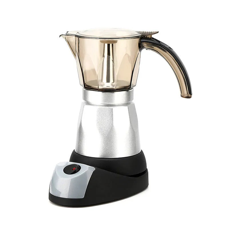 Octagonal aluminium electric Moka pot coffee maker in silver green yellow red blue colour options