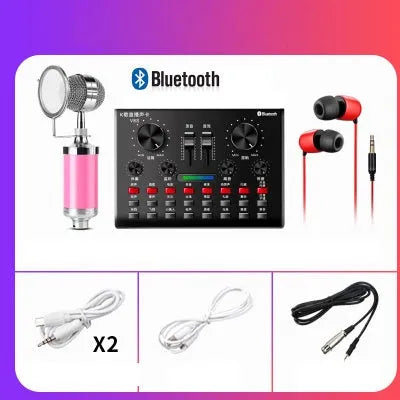 Computer universal capacitor microphone with V8S sound card, handheld mic, earphone, black plastic housing