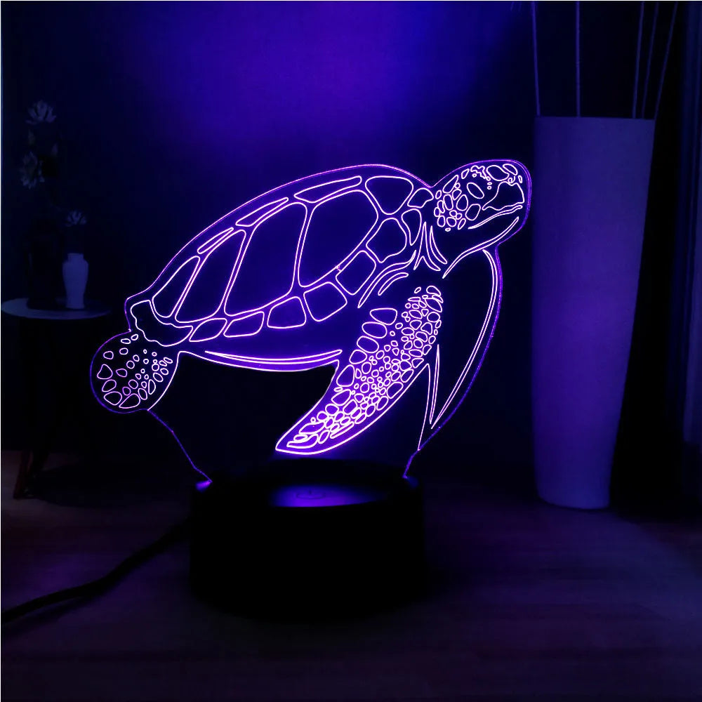 3D turtle-shaped LED night light with acrylic shell and remote control