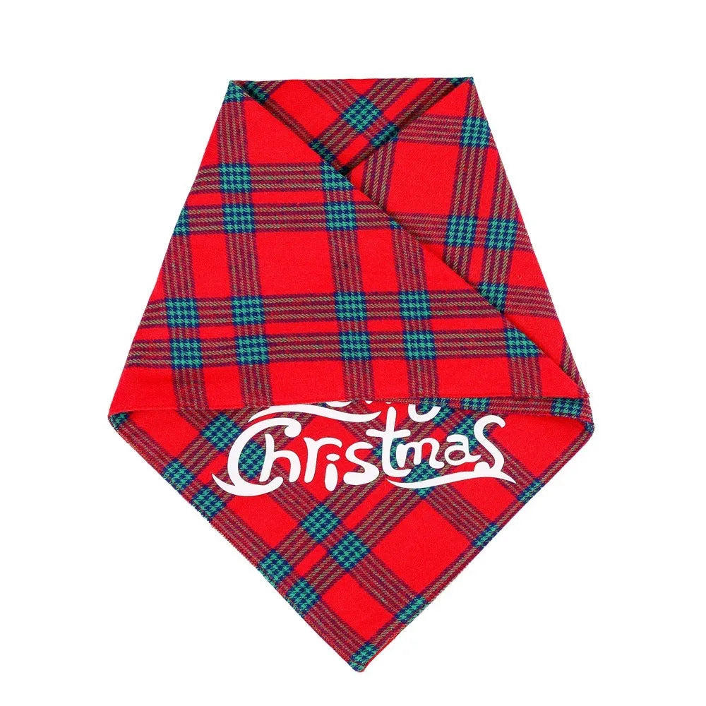 Christmas dog bandana pure cotton with Santa Claus pattern on red background, tie closure