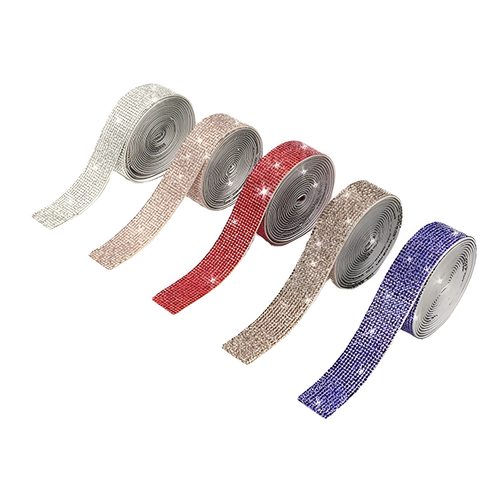 Self-adhesive water drill rhinestone strip in white and AB colour on a one-yard roll.