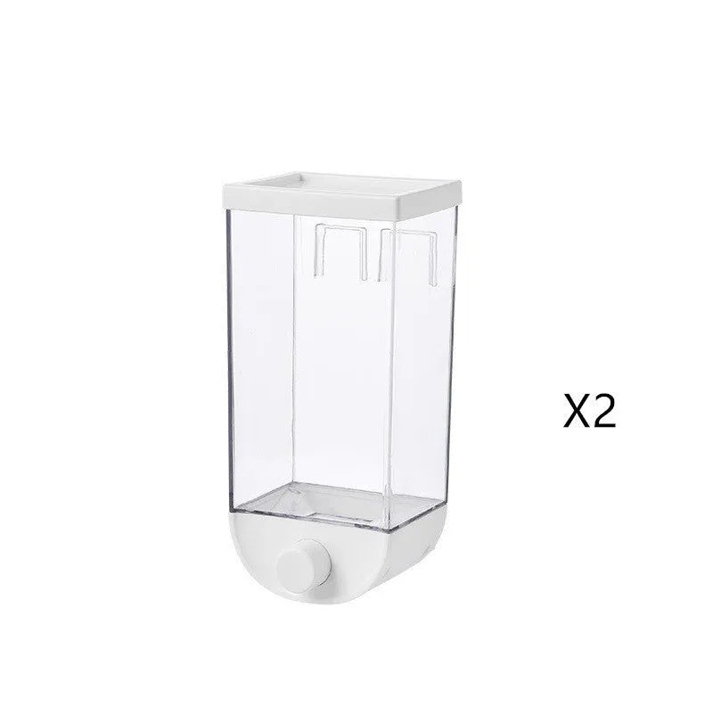 White transparent wall-mounted kitchen cereal dispenser storage box with easy-press lid