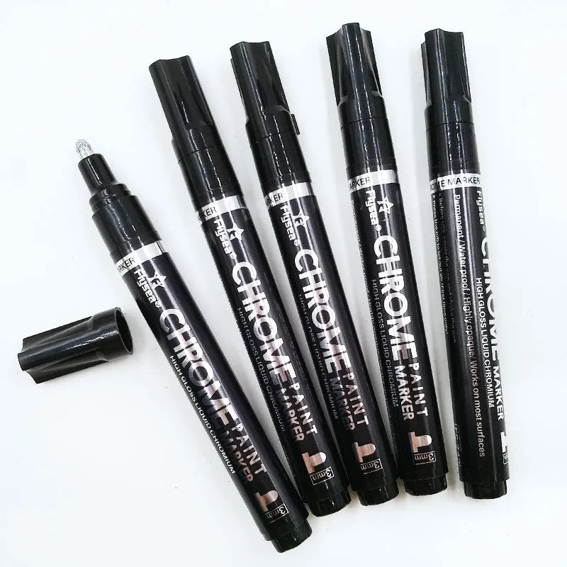 Flysea chrome plated mirror pen with plastic shell and 3.0mm tip for reflective marking.