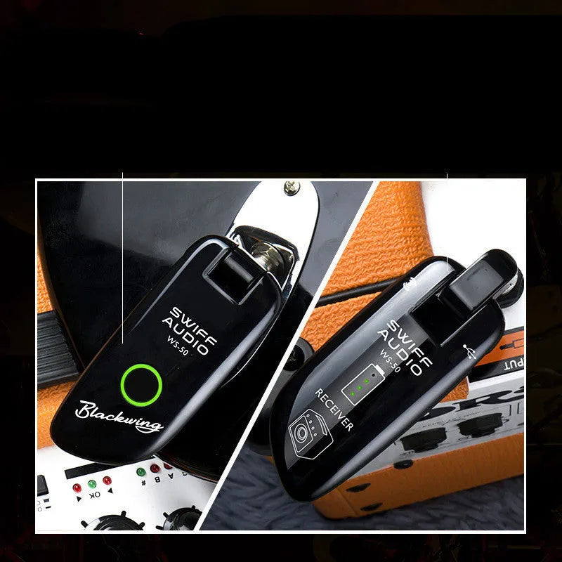 WS-50 wireless transmitter and receiver set with LED display for electric guitar, 50m UHF range