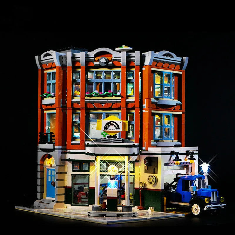 MOC modified LED lighting accessories set with corner repair shop theme for construction toys