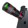 20x magnification smartphone telescope with universal mounting clip and eyepiece mask on a mobile phone.