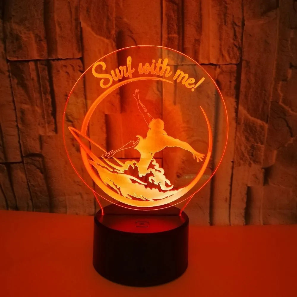 3D LED night lamp with crack pattern on acrylic panel, black ABS base, touch control