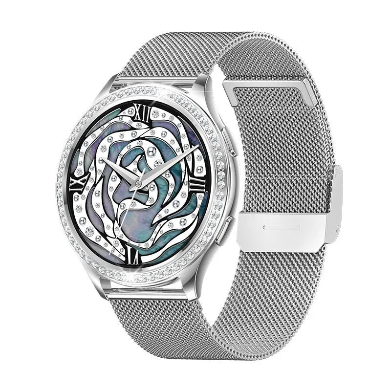 AK53 Bluetooth calling smart watch with metal body and TPU strap, showing heart rate monitoring on 1.32 inch IPS colour touch screen