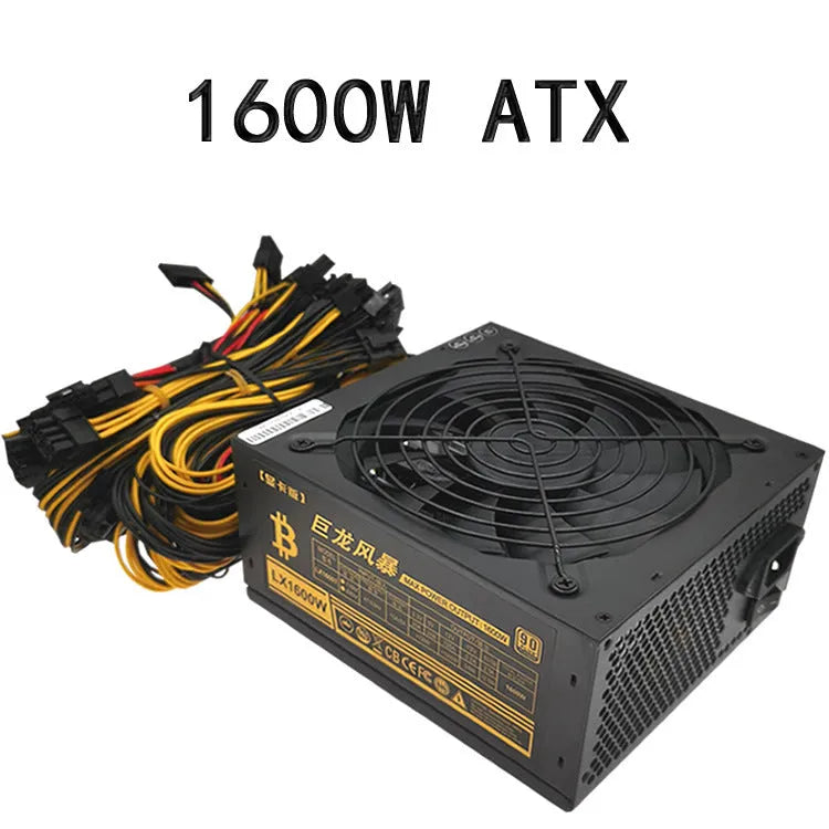 Black 110V server power supply with 2000W capacity, active PFC, and multiple GPU interfaces