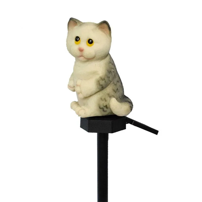 Brown cat-shaped solar lawn light for garden decoration with solar panel