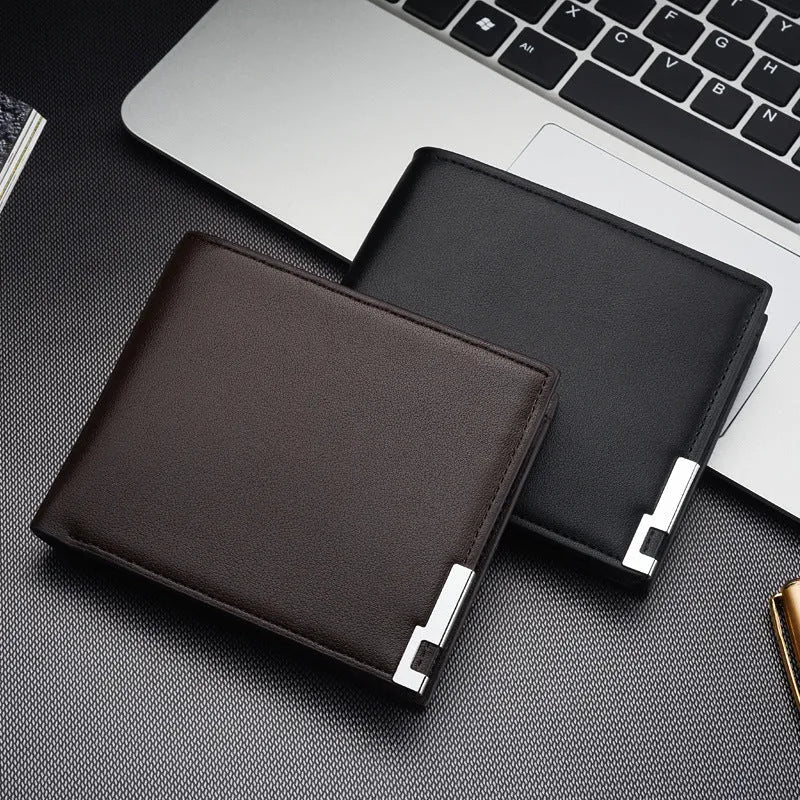 Men's slim PU business money wallet with card slots, 100x120x15mm, black colour