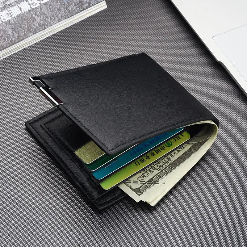 Men's slim PU business money wallet with card slots, 100x120x15mm, black colour
