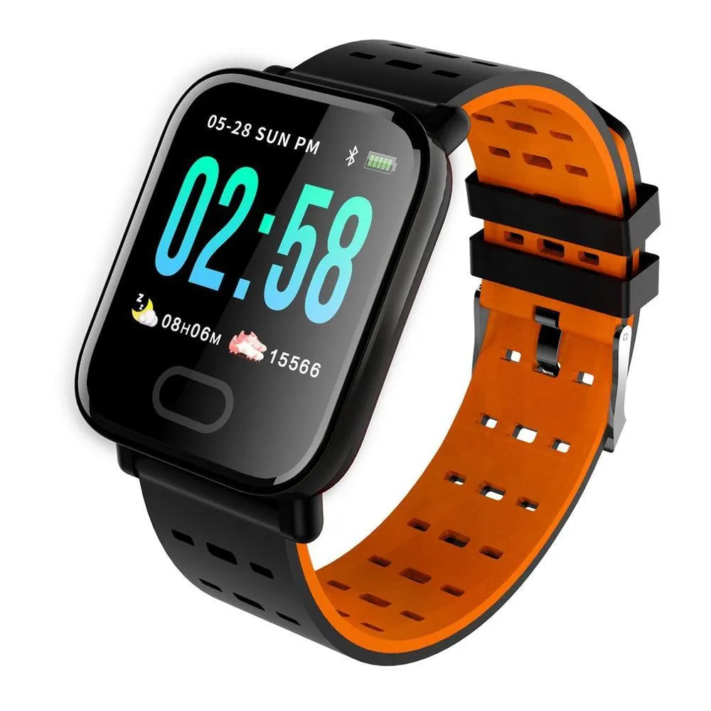 A6 smart bracelet in blue silicone strap with 1.3-inch colour screen on wrist