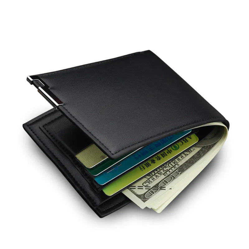 Men's slim PU business money wallet with card slots, 100x120x15mm, black colour