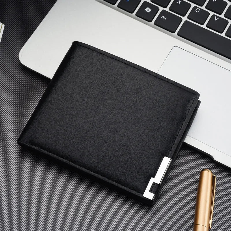 Men's slim PU business money wallet with card slots, 100x120x15mm, black colour