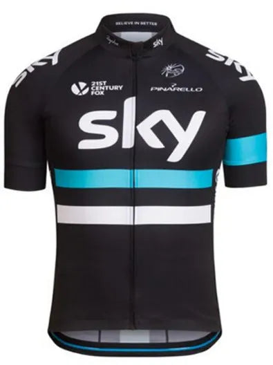 Men's short sleeve cycling suit set in black, blue, white, and yellow colour options, sizes XS to 3XL
