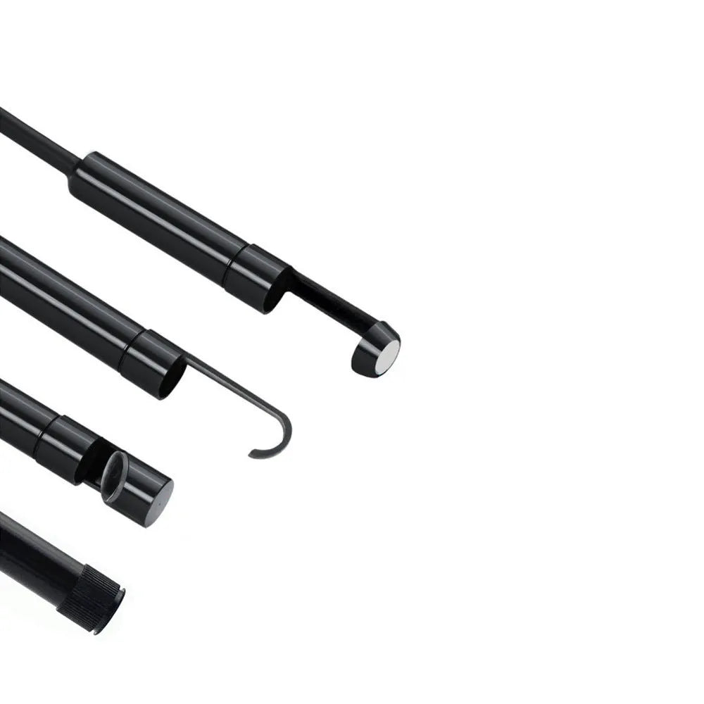 Black three-in-one Android phone endoscope with 5.5 mm probe and type-C Micro USB connectors
