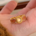 Geometric open gap ring with pink crystal enamel on gold-plated copper for women