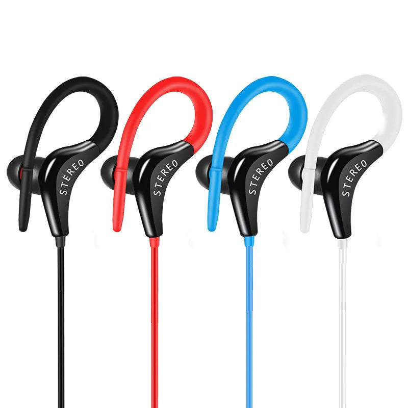Wired earhook sport headphones in multiple colours with a 1.2m cable and 3.5mm plug.