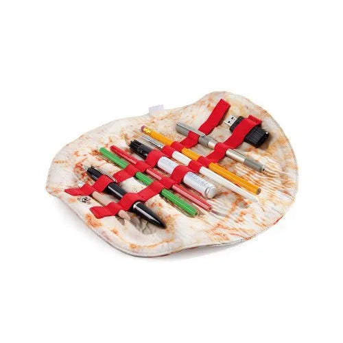 Novelty fabric pencil holder shaped like a burrito roll, 22cm square, in shown colour
