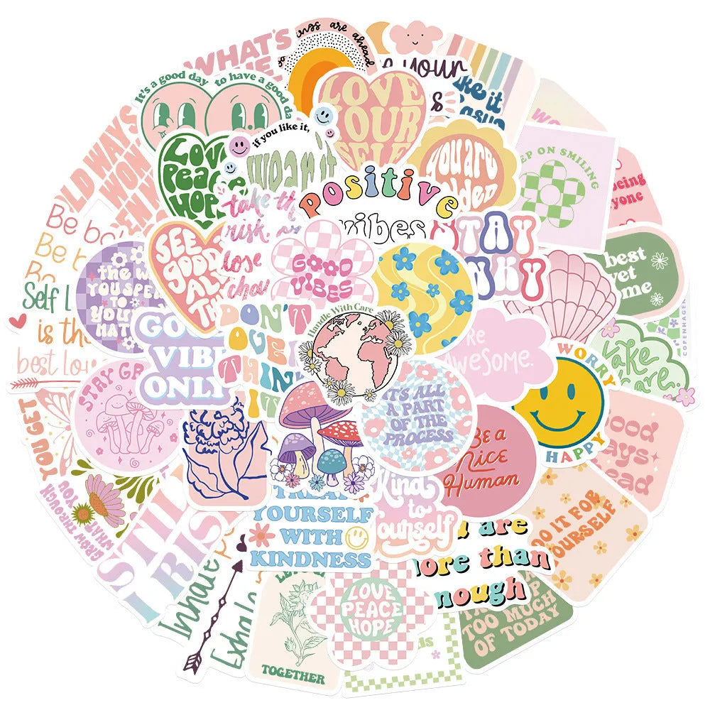 Danish pink motivational statement stickers with graffiti and cartoon patterns