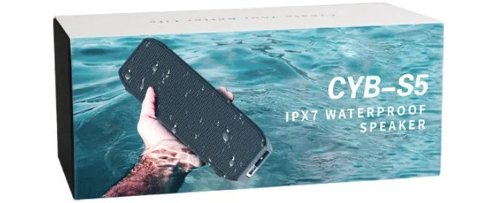 Black waterproof wireless Bluetooth speaker with 20W output power and 12-hour battery life