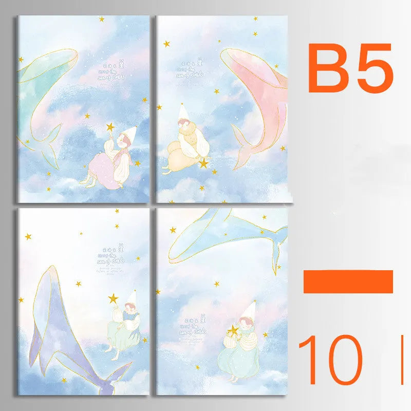Ten soft cover thread-bound notebooks in A5 and B5 sizes with various designs