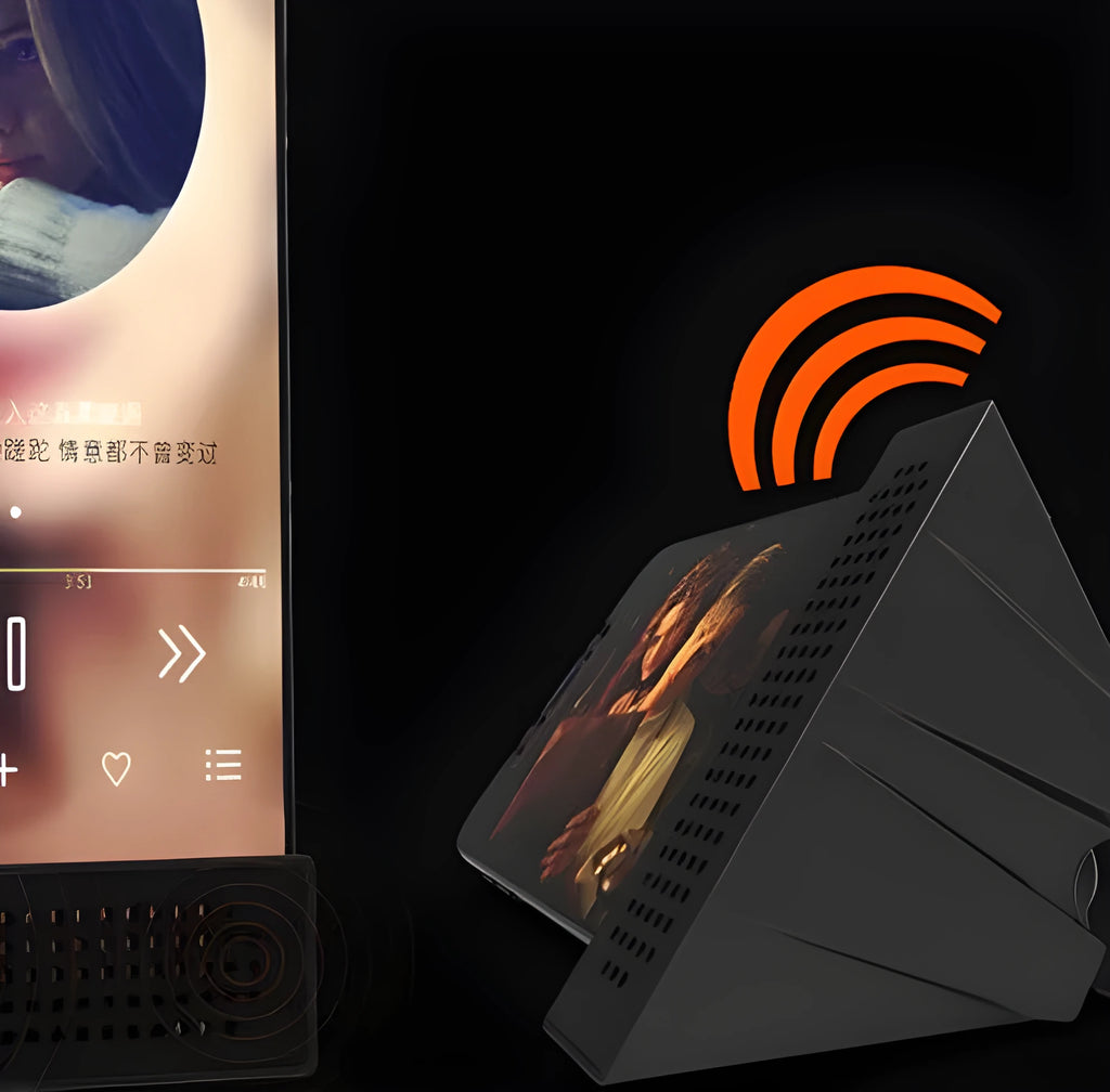 Mini mobile phone amplifier bracket for iPhone desktop sound enhancement in black, blue, pink or white