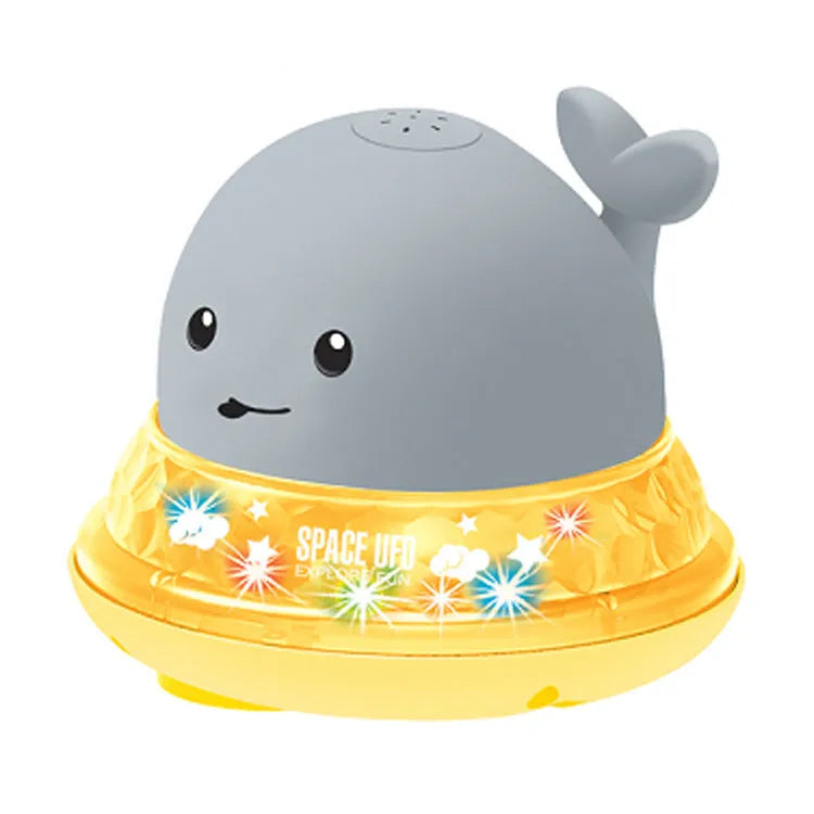 Automatic water spray whale bath toy with LED lights for baby sensory play
