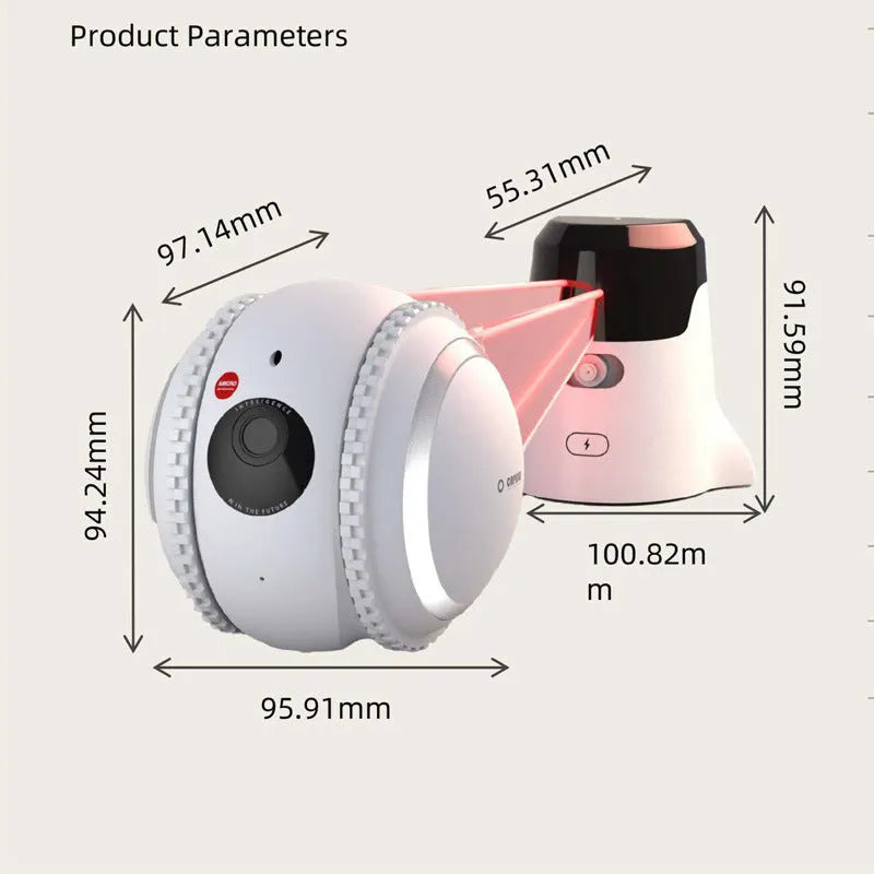 White plastic pet companion robot cat with automatic recharge function and USB cable