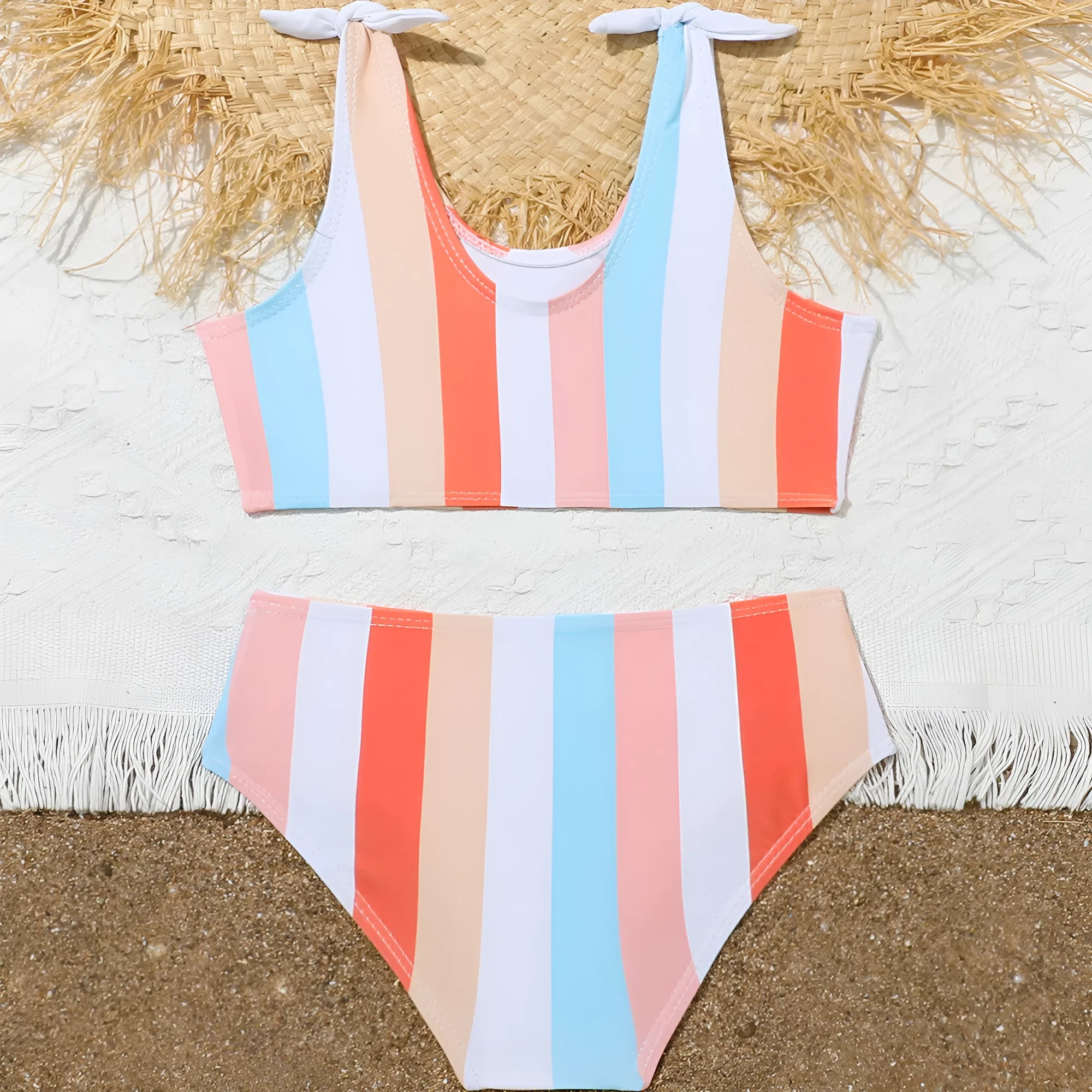 Girls plaid print briefs style swimsuit with polyester lining for swimming
