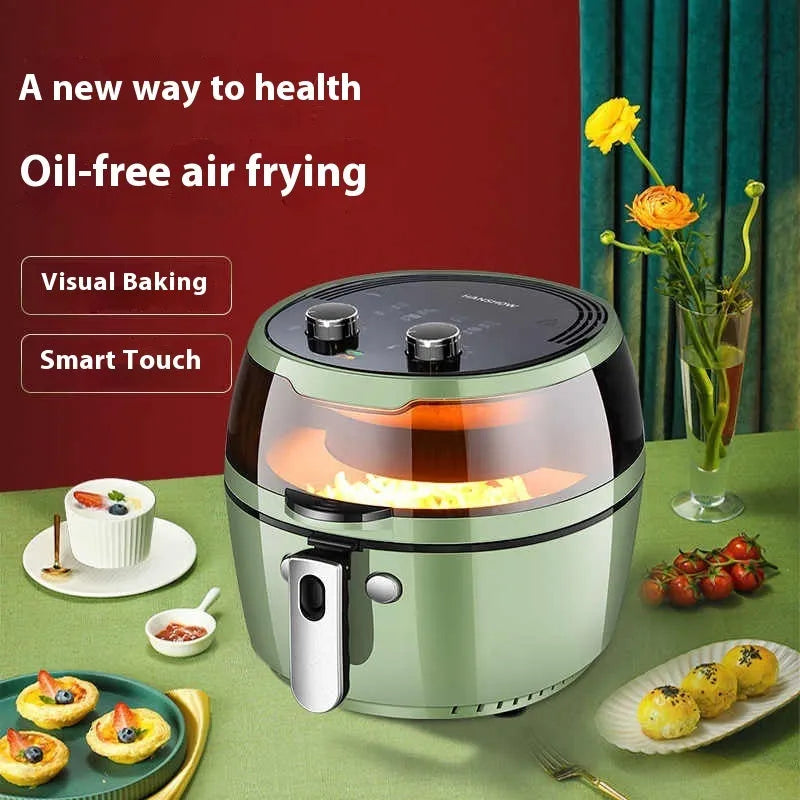 8-litre air fryer oven with mechanical buttons and a visible window on the front.