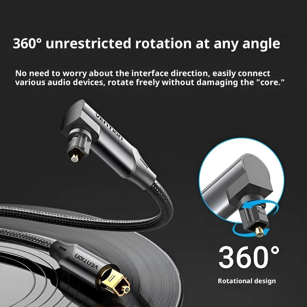 Digital optical fibre audio cable with gold-plated elbow connector for SPDIF output