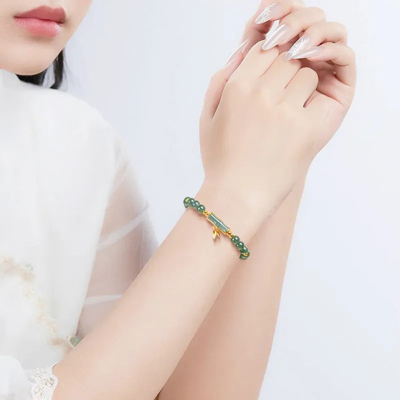 Women's S925 sterling silver bracelet with natural blue water jade round beads
