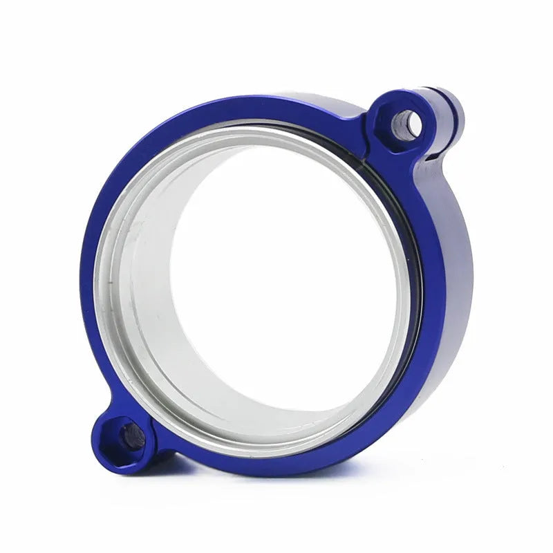Aluminium car exhaust clamp in black on a 3-inch turbo downpipe