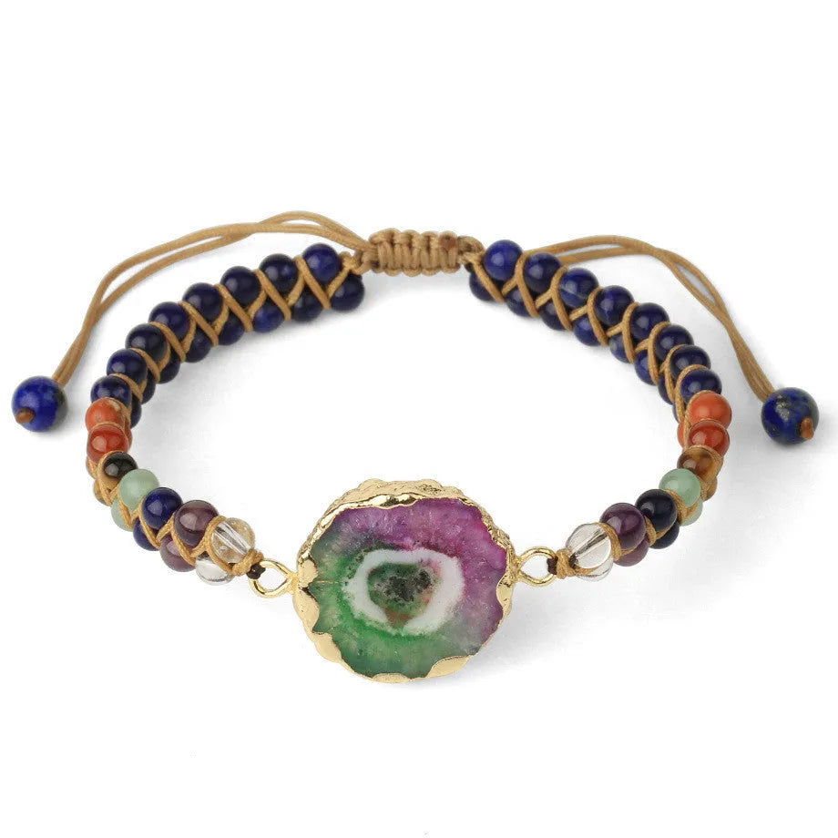 Agate natural crystal beaded braided yoga bracelet for women lapis G424 colour onyx and crystal geometric shape