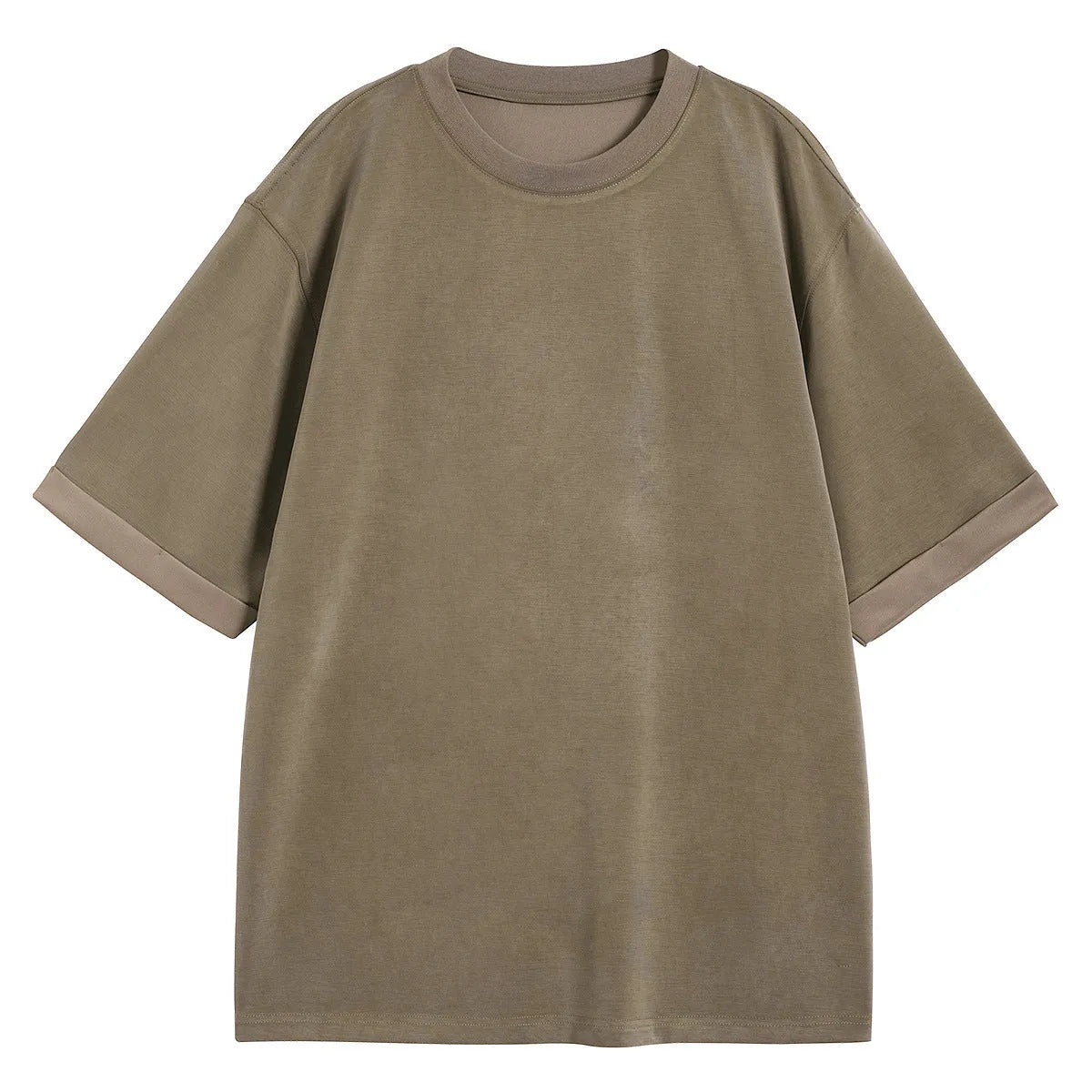 Men's brown drape knit loose fit casual T-shirt with short sleeves and solid colour design