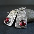 Retro geometric square inlaid ruby earrings in silver alloy for women