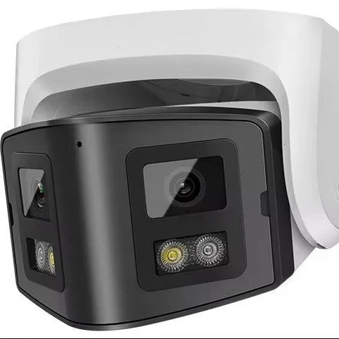 4MP dual-lens POE CCTV security camera with panoramic coverage and IP66 waterproof rating