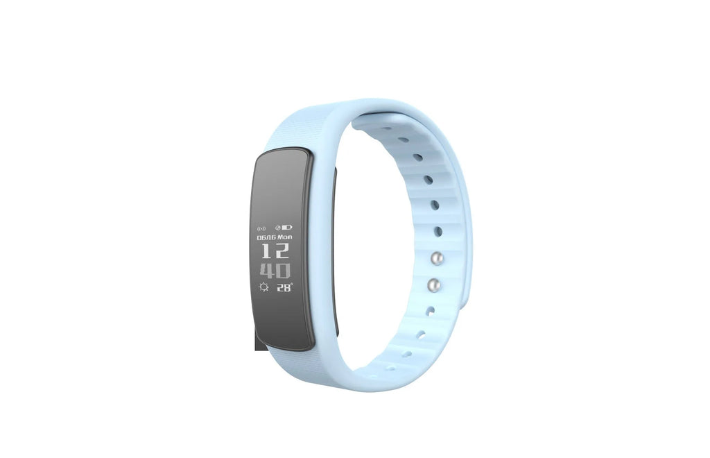 I6 Smart Sports Bracelet with black or green TPU wristband and 0.96-inch touch screen on wrist.