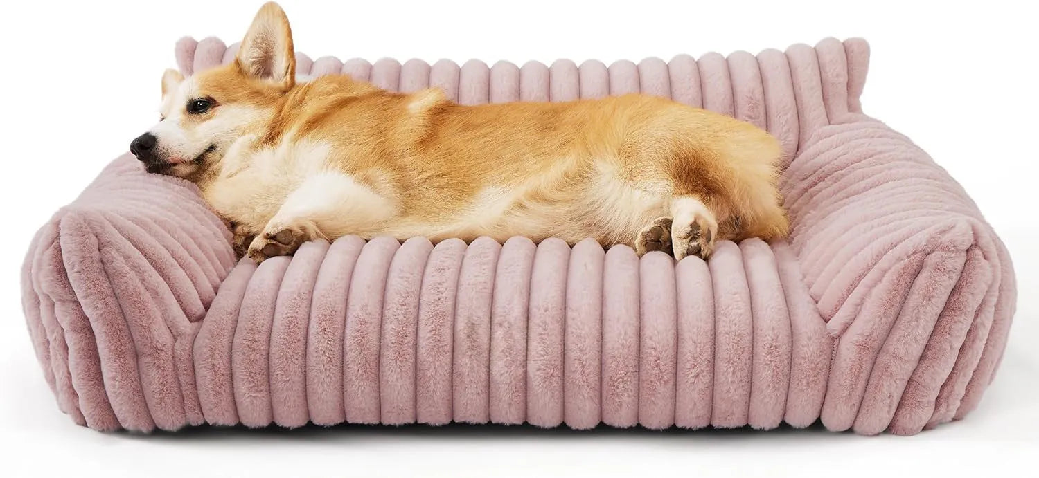 Bedsure corduroy fleece cat couch pet sofa with removable cover in beige colour