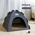Grey tent-style pet bed for cats and small dogs with removable washable cover.