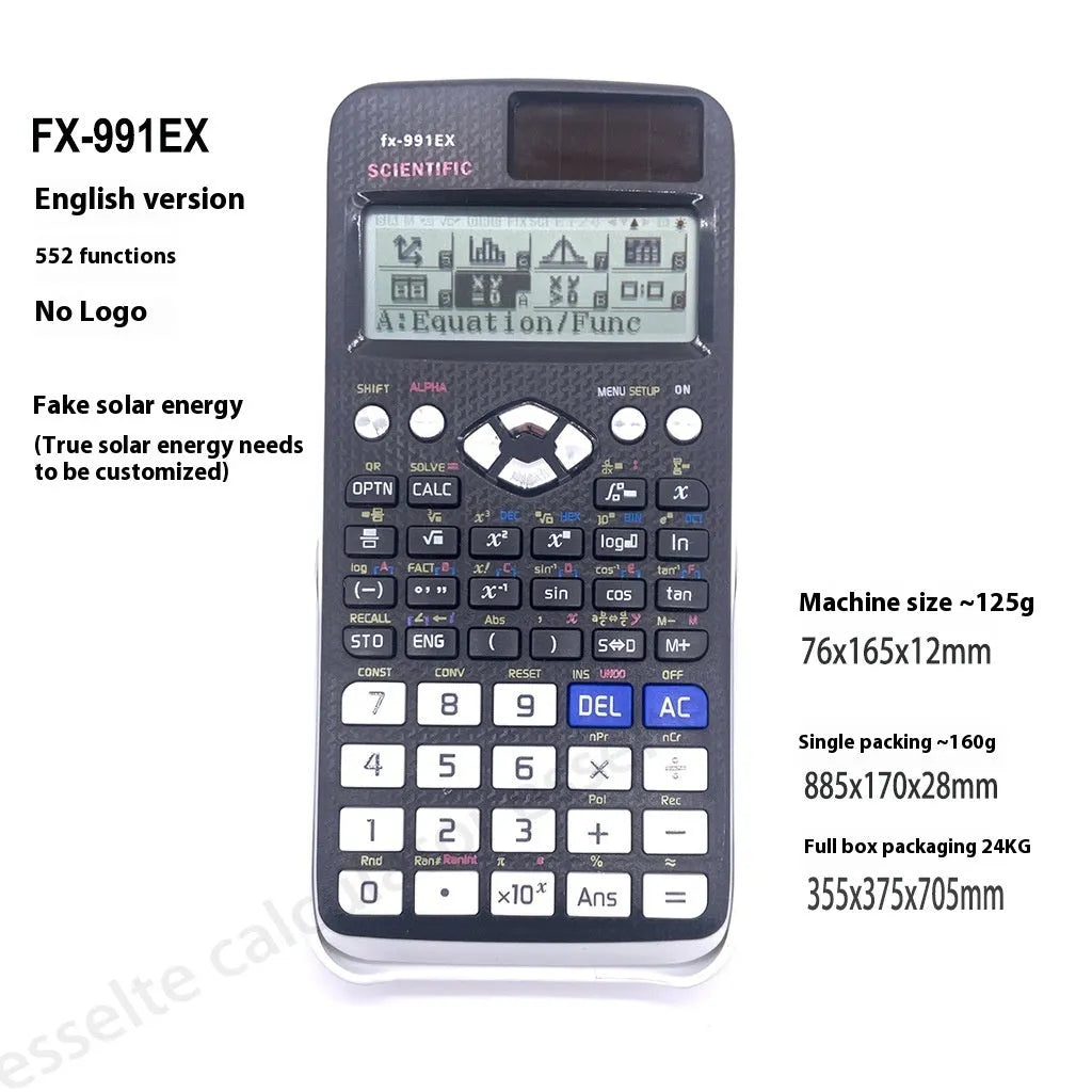 991EX solar-powered scientific calculator in black, blue, or pink colours