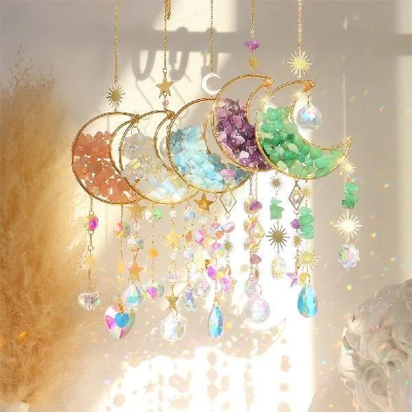 K9 crystal moon pendant for car in blue, green, pink, purple, or white.