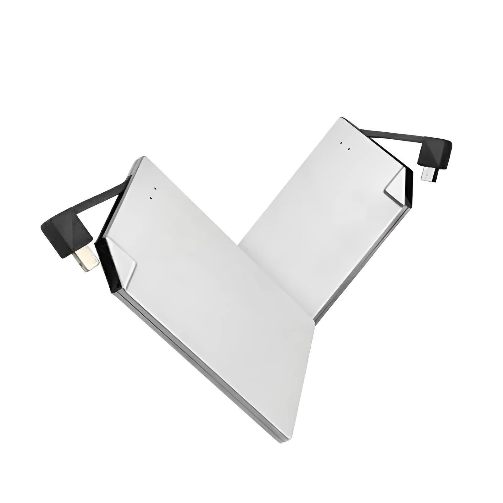 Silver graphene power bank showing slim 4mm profile with Apple and Android compatibility