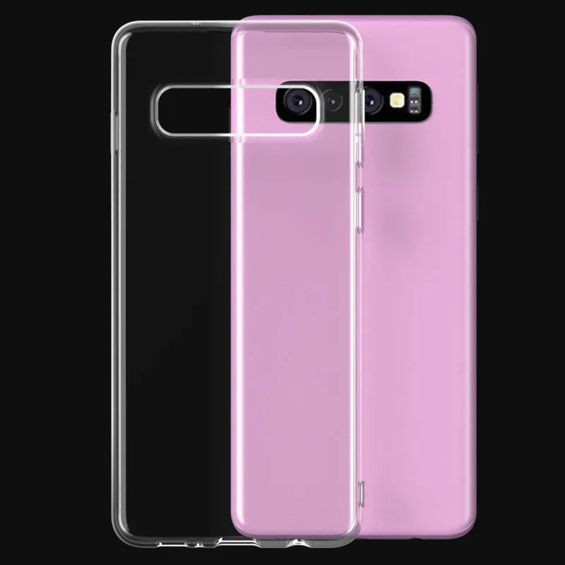 Transparent TPU Samsung S10 phone case showing back cover design with camera and port cutouts